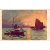 CPA Tonkin soleil couchant jonques traditionnelles et pecheurs peinture M Salge edition Vuibert Indochine