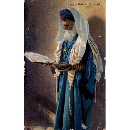 CPA Judaica Priere du rabbin talit tefillines Budapest Hongrie 1901