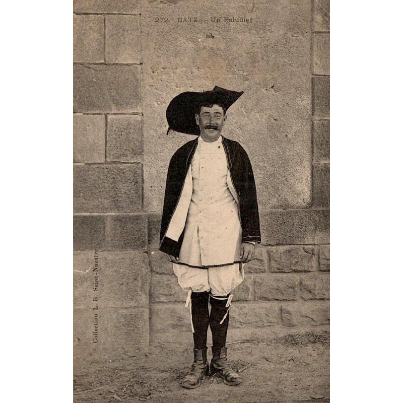 CPA Batz-sur-Mer 1907, portrait d’un paludier en costume traditionnel de la presqu’île guérandaise