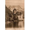 CPA château de Chillon et Dent du Midi, lac Léman, Suisse, carte circulée en 1912