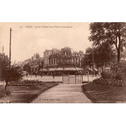 Carte postale ancienne Reims – Jardin Colbert vers Hôtel Continental CPA