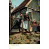 CPA Marken Pays-Bas, femmes et enfant en costumes traditionnels devant une maison en bois