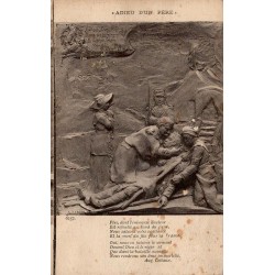CPA Adieu d’un Père, soldat français mourant, scène patriotique et poème d’Auguste Cotiaux, guerre 1914-1918