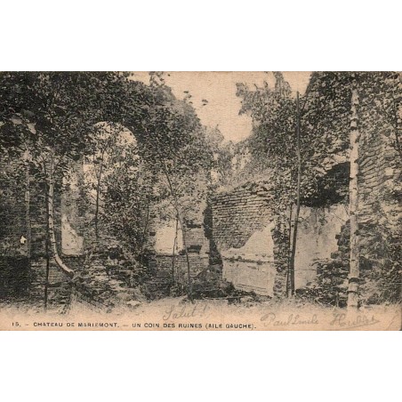 CPA château de Mariemont à Morlanwelz, ruines de l'aile gauche, Belgique, circulée en 1906