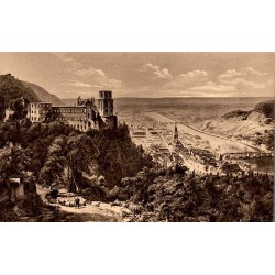 CPA Heidelberg avec château, vieille ville, pont et vallée du Neckar, vue panoramique ancienne d'Allemagne