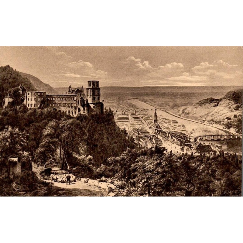 CPA Heidelberg avec château, vieille ville, pont et vallée du Neckar, vue panoramique ancienne d'Allemagne