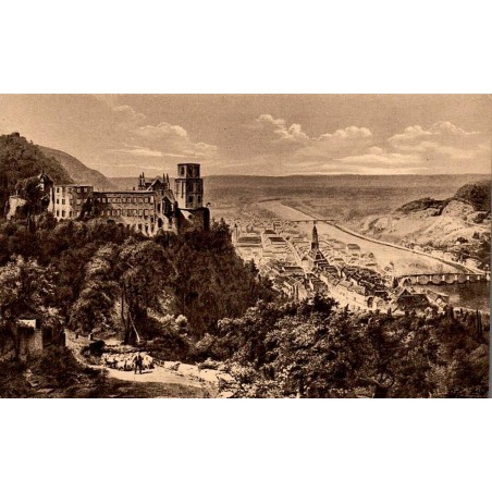 CPA Heidelberg avec château, vieille ville, pont et vallée du Neckar, vue panoramique ancienne d'Allemagne