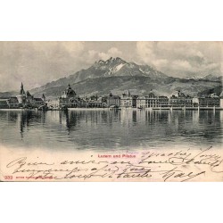 CPA Lucerne en Suisse avec lac des Quatre-Cantons, ville et mont Pilate, carte circulée en 1906