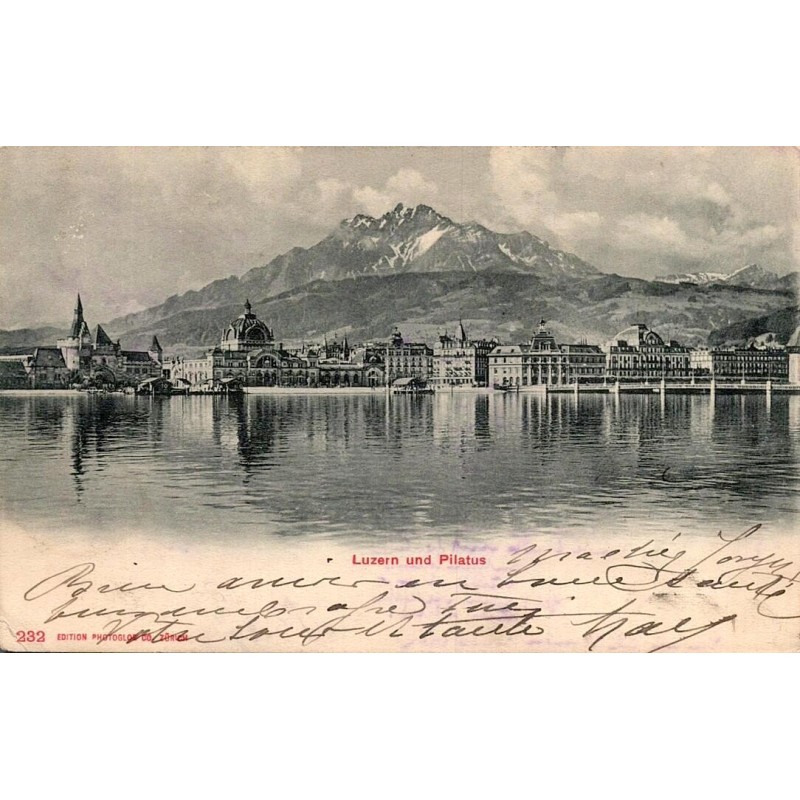 CPA Lucerne en Suisse avec lac des Quatre-Cantons, ville et mont Pilate, carte circulée en 1906