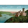 CPA château de Stolzenfels près de Coblence dominant le Rhin avec bateaux, Allemagne, vue colorisée