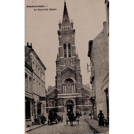 CPA Blankenberge Belgique Nouvelle Église avec habitants et voiture hippomobile, circulée en 1910