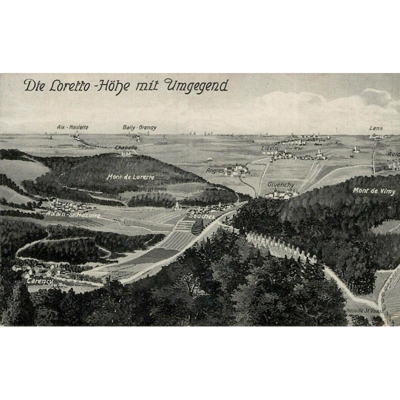 CPA Loretto Souchez Vimy vue panoramique du front d'Artois Première Guerre mondiale