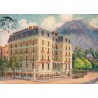 CPSM Aix-les-Bains International Palace Hotel vue colorisée avec montagne et automobiles