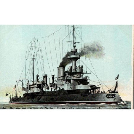 CPA Marine française Le Hoche garde-côtes cuirassé amiral, ancienne carte postale colorisée