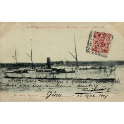 CPA Marseille paquebot Espagne Société Générale de Transports Maritimes circulée en 1907