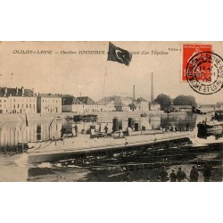 CPA Chalon-sur-Saône Chantiers Schneider lancement d’un torpilleur, construction navale en 1909