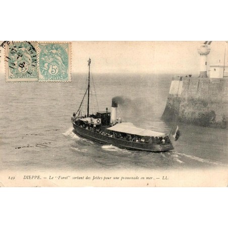 CPA Dieppe Le Furet sortant des jetées pour une promenade en mer, vapeur LL n°149 vers 1905