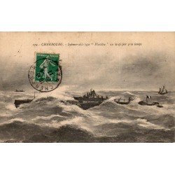CPA Cherbourg submersible type Pluviôse au large par gros temps, Marine française n°179