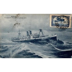 CPA Maroc paquebot Médie II Compagnie Paquet par grosse mer, timbre postal aérien de Casablanca