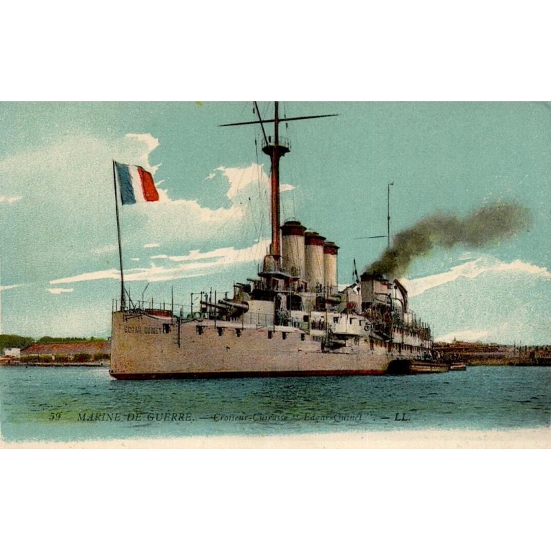 CPA croiseur cuirassé Edgar Quinet Marine de guerre française, carte colorisée LL n°59