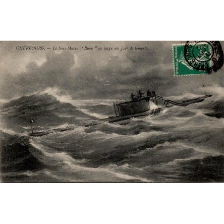 CPA Cherbourg sous-marin Rubis au large par tempête Marine française