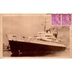 CPSM paquebot Ville d’Oran Compagnie Générale Transatlantique, vue du navire à quai