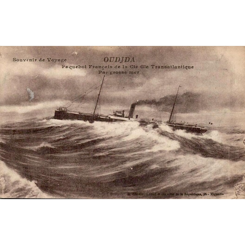 CPA paquebot Ourida Compagnie Générale Transatlantique naviguant par grosse mer
