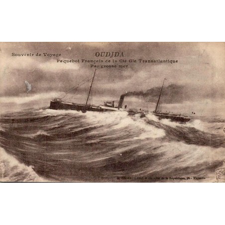 CPA paquebot Ourida Compagnie Générale Transatlantique naviguant par grosse mer