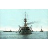 CPA cuirassé Jauréguiberry de la Marine française, vue de face colorisée vers 1905