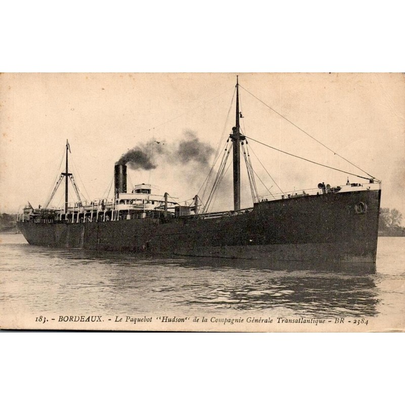 CPA Bordeaux paquebot Hudson de la Compagnie Générale Transatlantique, carte circulée en 1911