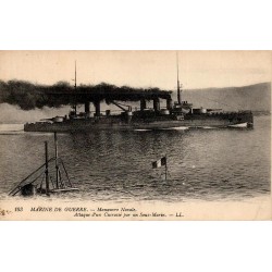 CPA Marine de guerre manœuvre navale, attaque d’un cuirassé par un sous-marin français