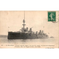 CPA croiseur La Marseillaise avec Émile Loubet lors du voyage présidentiel en Italie en avril 1904