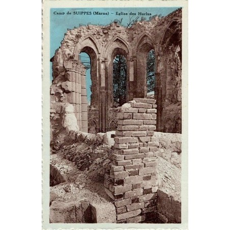 Carte postale ancienne de l’Église des Hurlus au Camp de Suippes (Marne)