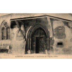 CPA Samoëns porche de l’église de 1550, Haute-Savoie, carte circulée en 1910