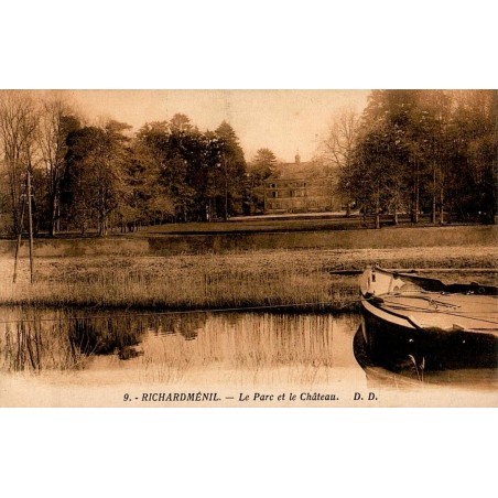 Carte postale ancienne de Richardménil représentant le parc et le château