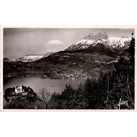 CPSM Talloires vue sur Duingt lac d’Annecy château et massif de la Tournette