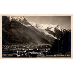 CPSM Chamonix en 1932 avec vue du Mont-Blanc et de l’Aiguille du Midi en Haute-Savoie