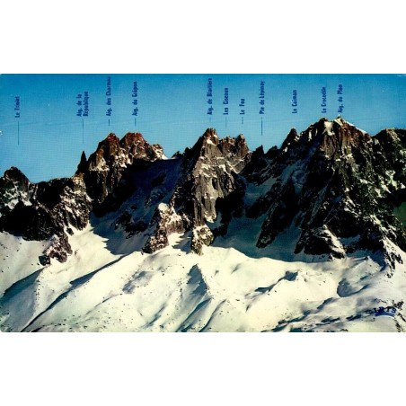 CPSM Aiguilles de Chamonix avec identification des sommets du massif du Mont-Blanc