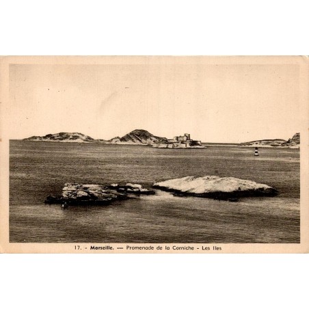 CPSM Marseille Corniche, îles du Frioul et château d’If dans la rade