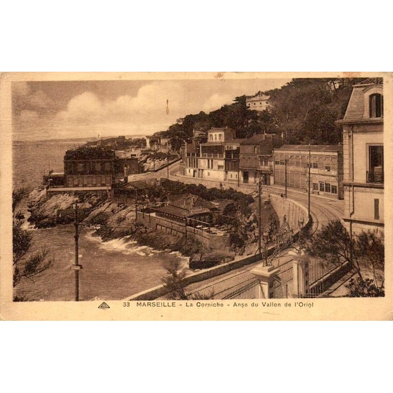 CPSM Marseille Corniche et anse du Vallon de l’Oriol, carte ancienne circulée