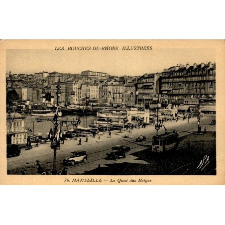 CPSM Marseille quai des Belges et Vieux-Port animé avec bateaux et automobiles