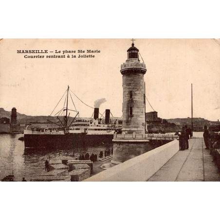 CPA Marseille phare Sainte-Marie avec vapeur entrant dans le port de la Joliette