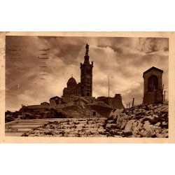 CPSM Marseille basilique Notre-Dame-de-la-Garde, vue des rochers, oblitérée en 1930