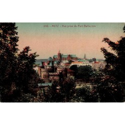 CPSM Metz vue du Fort Bellecroix, panorama colorisé et cathédrale Saint-Étienne en 1938