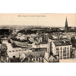 CPA Metz Digue de la Pucelle et Temple Protestant, panorama ancien de la ville