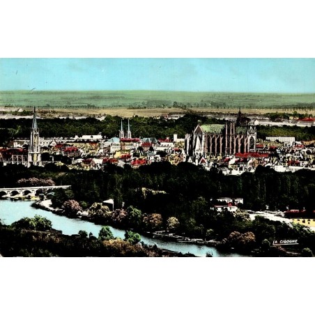 CPSM Metz vue générale en couleurs avec Moselle et cathédrale Saint-Étienne