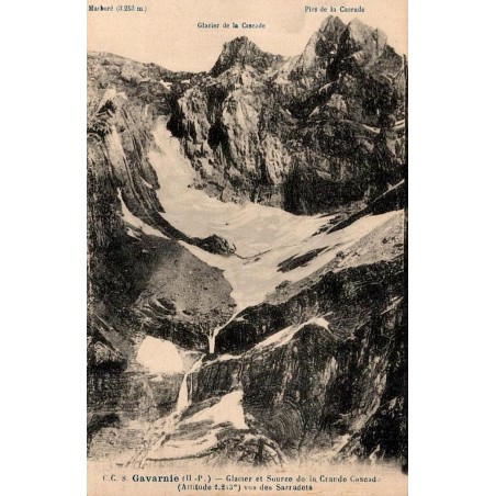 CPA Gavarnie glacier et source de la Grande Cascade vus des Sarradets, Marboré et Pics de la Cascade