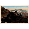 CPA colorisée Lourdes Château-Fort sur son rocher devant les Pyrénées enneigées