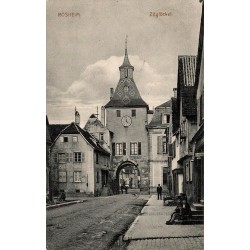 CPA Rosheim Zittglöckel ancienne porte à horloge et rue pavée dans le Bas-Rhin