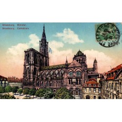 CPA Strasbourg cathédrale Notre-Dame vue extérieure colorisée ancienne